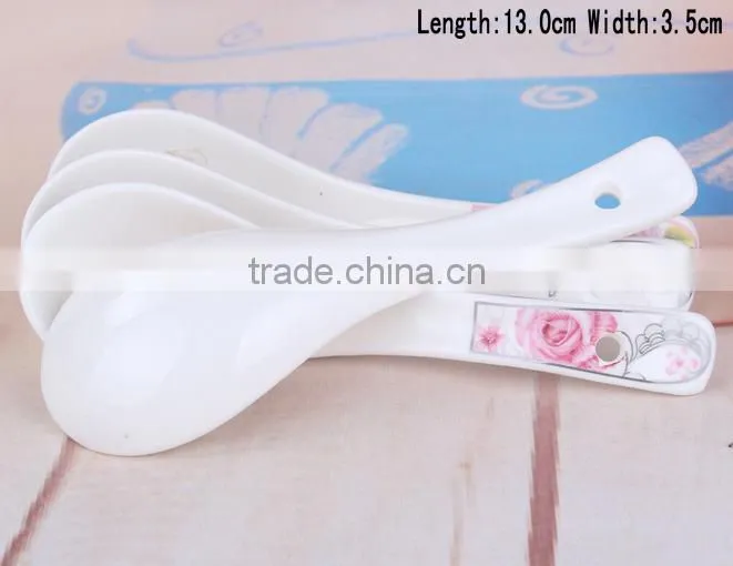 SP1534 Haonai Goodlooking flower decal ceramic spoon, ceramic soup spoon