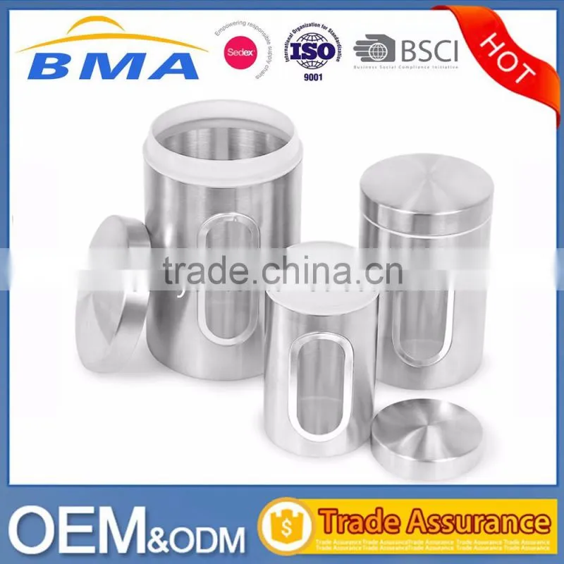 3PCS Kitchen Food Coffee Tea Sugar Flour Stainless Steel Storage Canisters