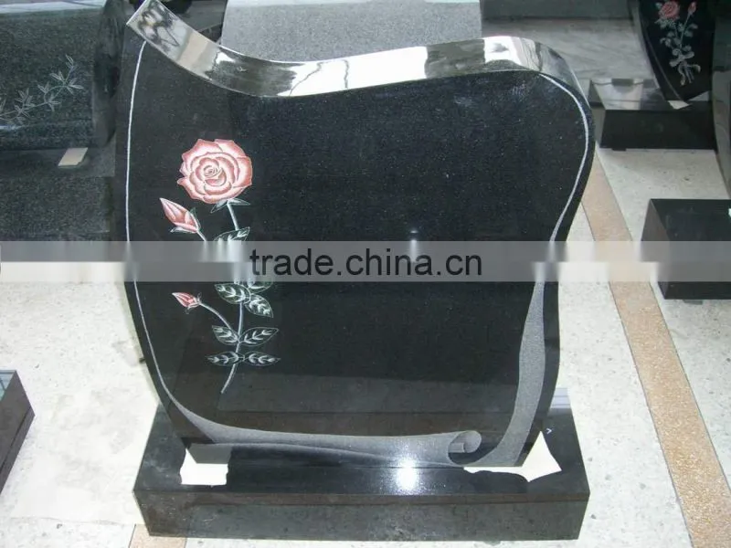 Hand carved leaf natural stone tombstone