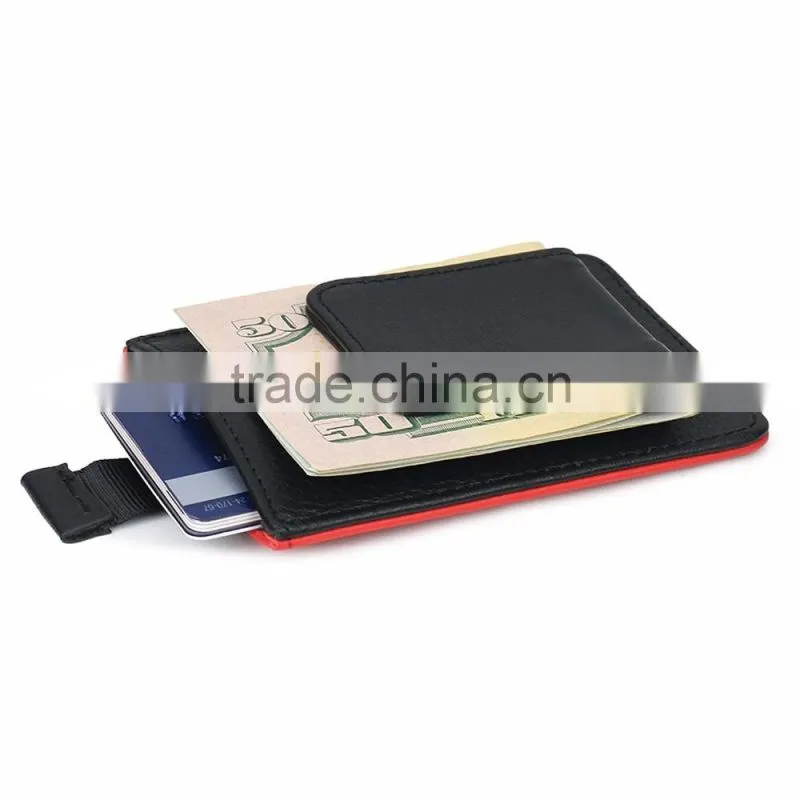 Color customized Men's 100% Leather Slim Flip Wallet with Money Clip and Pull Tab
