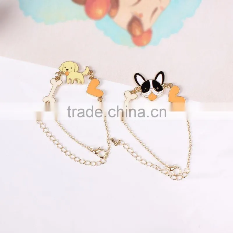 lovely dog bone and heart charms bracelet enamel animal charms bracelet gold chain bracelet