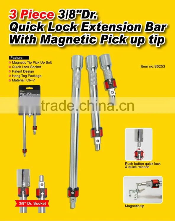 3 Piece 3/8"Dr. Quick Lock Extension Bar with Magnetic Pick up tip
