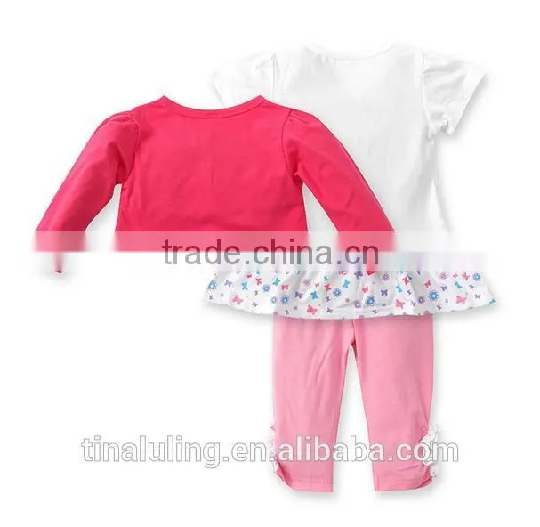 lovely and sweet girls clothing kids outfits children 3pcs butterfly clothes sets