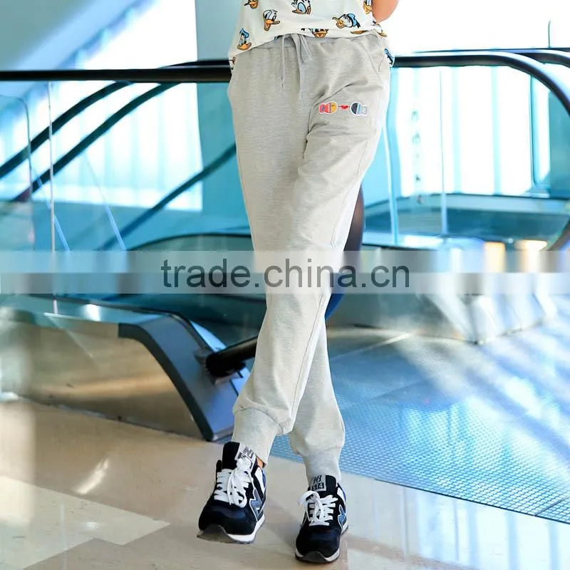 Hot Sale Fashion Custom Fleece 100% Cotton Plain Blank Elastic Waist Womens Pants Pattern