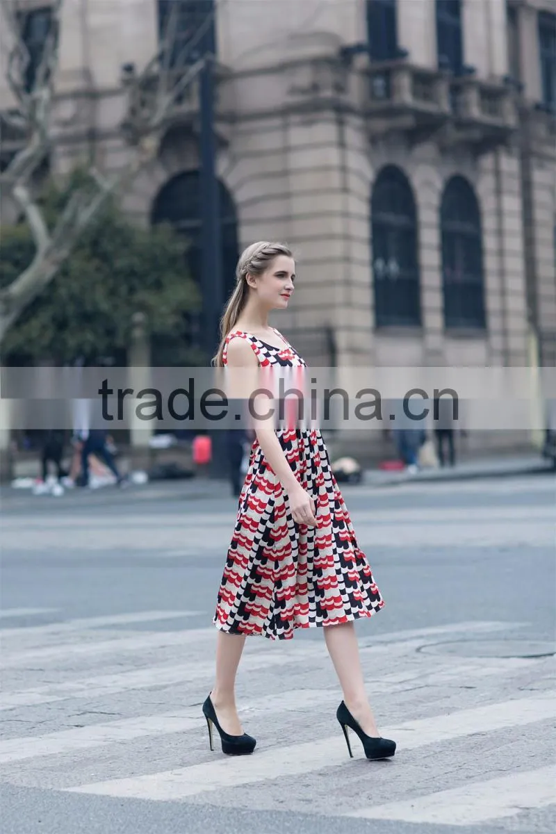ladies's summer fashion chiffon printed dress in casual dress slim fit sleeveless long dress casual skirt
