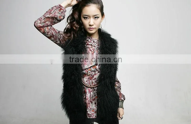 YRFUR YR051 Cool Style Mongolian Sheep Fur Cropped Vest Women/Hot Sale Tibet lamb Fur Vest