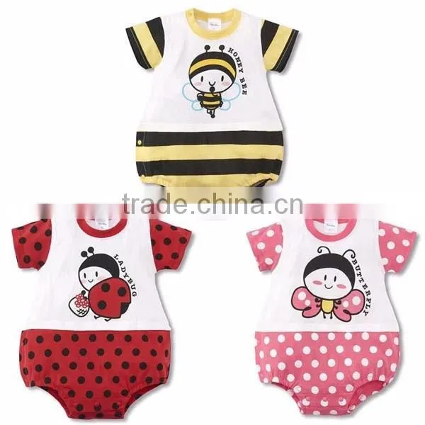 2016 cartoon animals dot printed short sleeve pure cotton baby romper