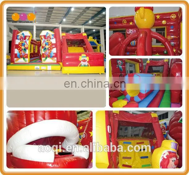 AOQI commercial inflatabale red clown fun city with free EN14960 outdoor inflatable games inflatable fun city for kid