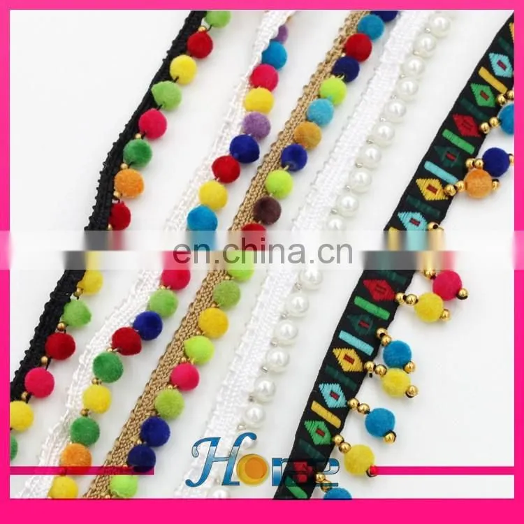 tassel beaded lace chain pom pom fringe trim