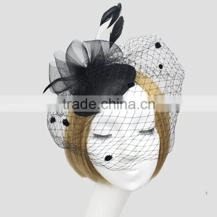 New Arrival Design Black Sinamay Base Fascinator Hat With Veil