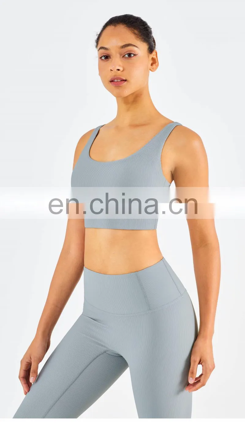 Gym Activewear Women Sling Wide Shoulder Bra Fitness Ribber Tank Top Running Sports Bra