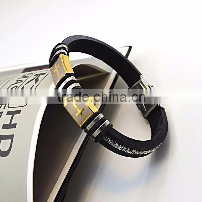 fashion bracelet silicone wristband cross steel silicon bracelet