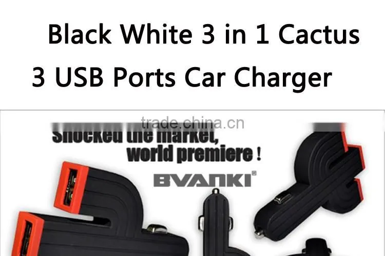 2016 new Electric Type and Mobile Phone Use fast charge cheap price 3 in 1 Car Charger Cactus Triple 3 USB Ports usb Car Charger