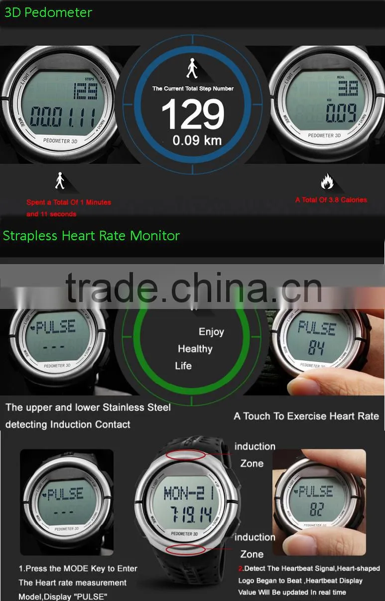 Finger touch heart rate monitor watch with pedometer 2 in 1