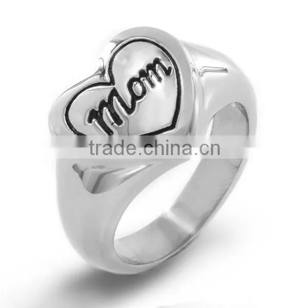 Factory Wholesae Price Silver 925 Polish Mom and Heart Engraved Ring