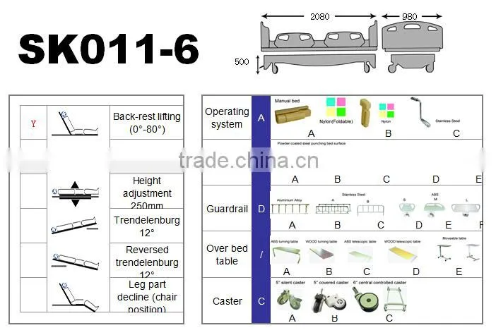Turning Table Wooden Batten Manual Hospital Bed , Medical Adjustable Beds