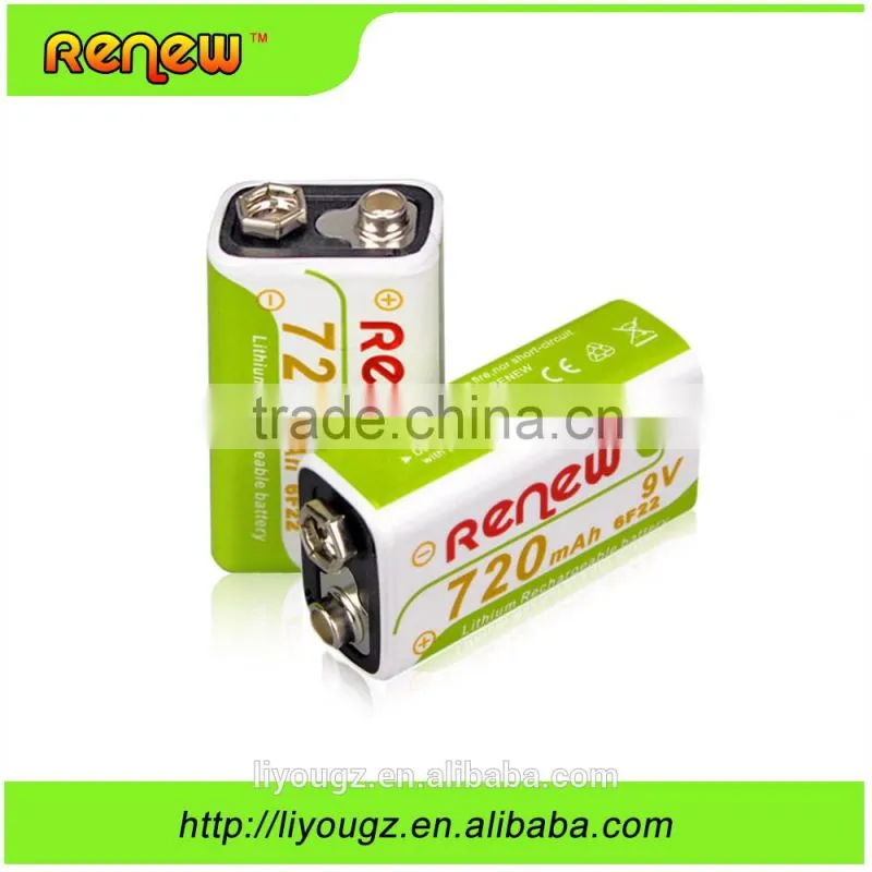 RENEW 720mAh 9 Volt Li-ion Rechargeable 9V Batteries Lithium-ion, 9 Pack