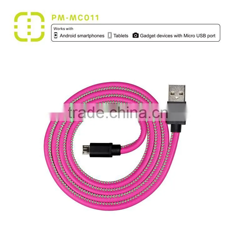Walnut micro leather cable for samsung/smartphone