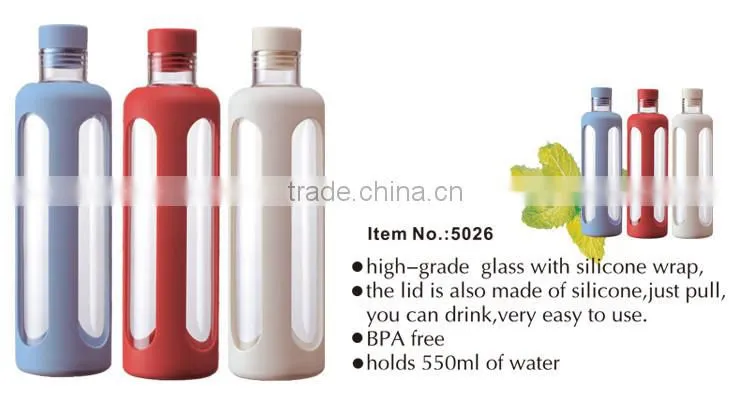 Practical Sweat-Proof Glass Water Bottle With Silicone Sleeve