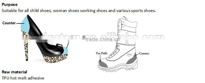 Eco-friendly Hot Sale TPU Hot Melt Sheet Toe Puff and Counter High Heel Shoes Factory Price