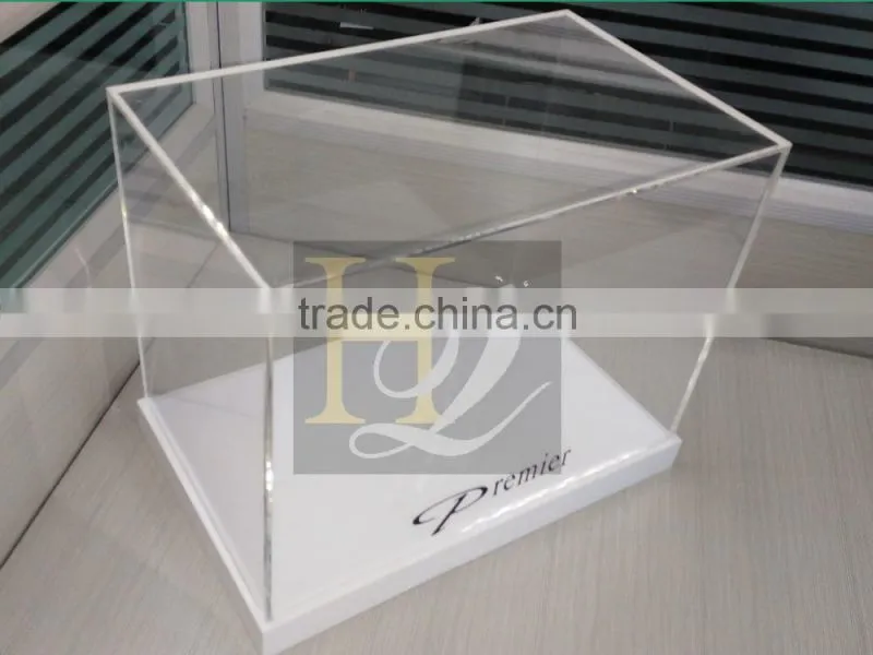 Best selling plexiglass acrylic rectangle display gift box with bottom base