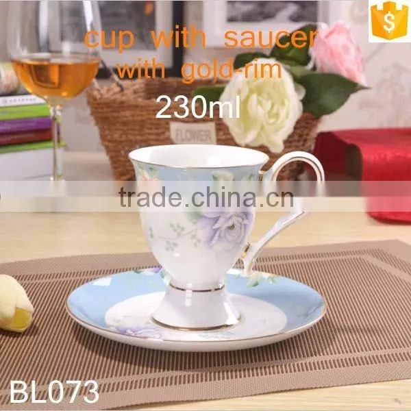 europe style bone china with gold-rim cup and saucer