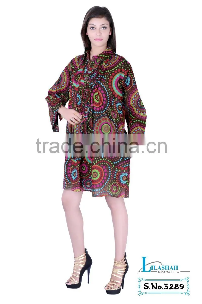 Cotton Printed Mini summer Dress Jaipur Vestido Styles Ropa Ladies Garments Browen 3289