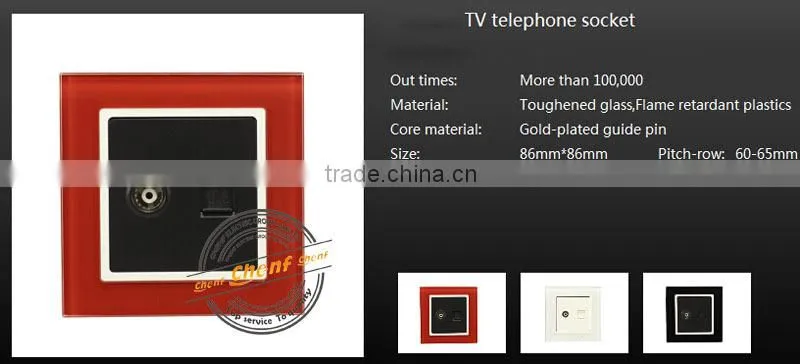 Hot Sell Cheaper Tempered Glass telephone and TV outlet wall socket 86mm
