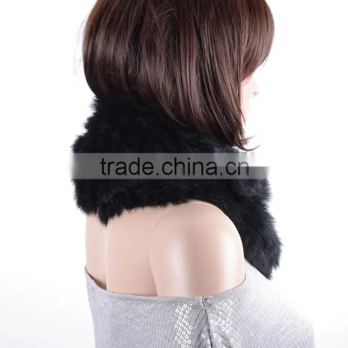 Black women fur scarf with rabbit fur/knitted rabbit fur scarf for girls KZ150125