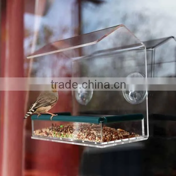 Hot selling good quality acrylic pet bird feeder with suction cups