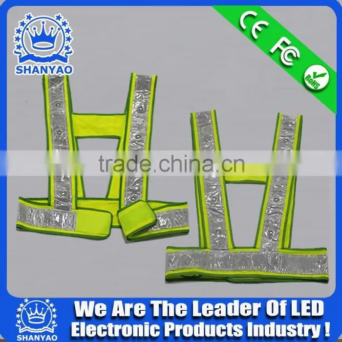 2016 Hot Selling LED Fluorescent Green Refletive Waistcoat For Road Safety At Night