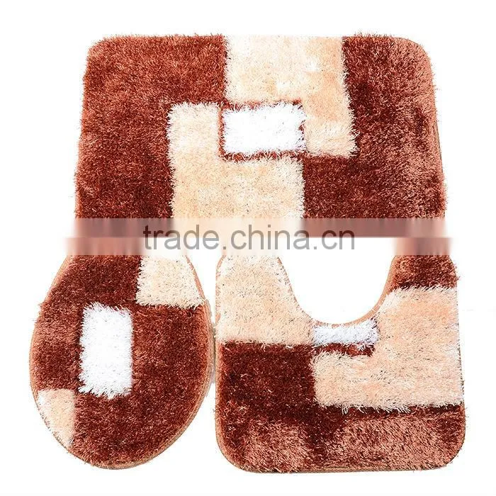 polyester shaggy colorful bathmat set 3piece carpet and rug