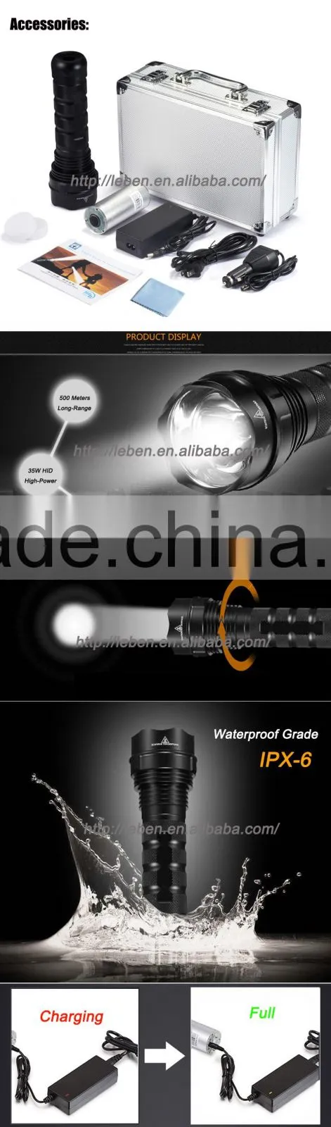 35W 24W Tactical Xenon HID Flashlight rechargeable 2200mah battery HID Xeon Torch Flashlight