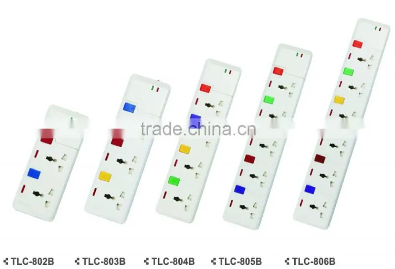 6 way colorful individual switch extension socket with pure copper Insert clip