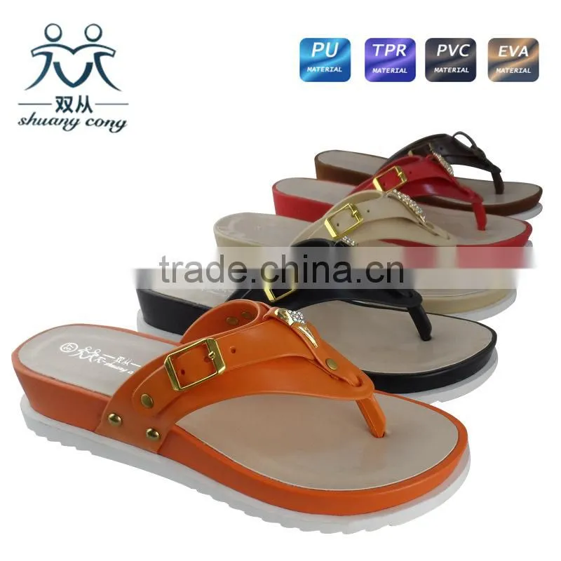 Colorful hot sale high heel flip flop PU casual slipper and shoes for women