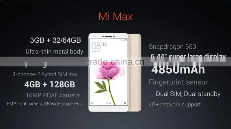 Xiaomi Max 128GB ROM 4GB RAM 6.44 inch 2.5D Arc Glass Screen Android 6.0 Qualcomm Snapdragon 652 64bit 1.8GHz Octa Core