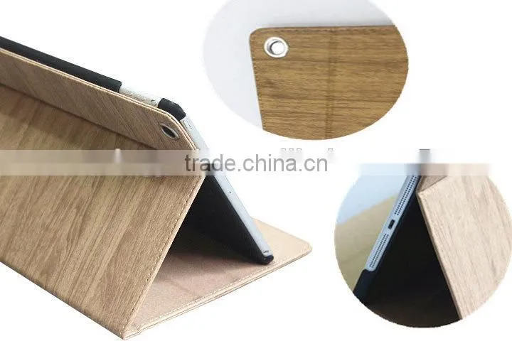 wood grain Leather Cases for apple iPad Air 2 Stand Tablet Case