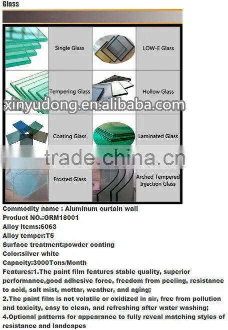 6000 series extrusion aluminum frameless double glass curtain wall