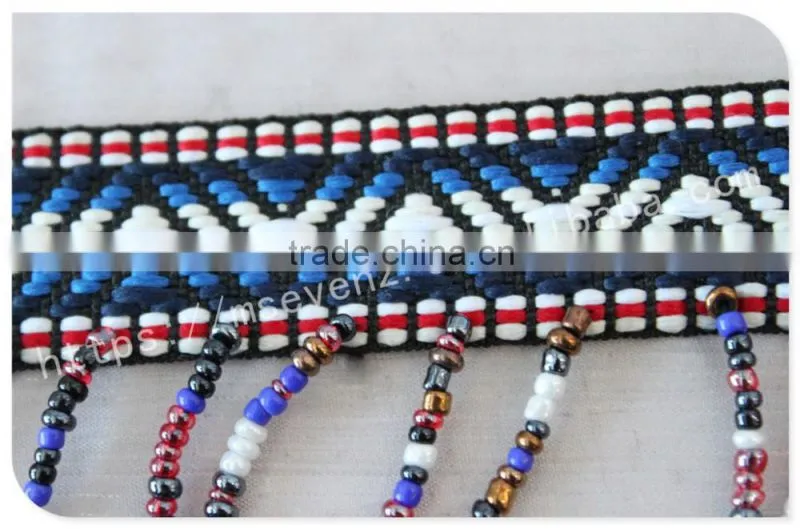 Hot selling 5cm width polyester ethnic cheap beaded fringe trim wholesale