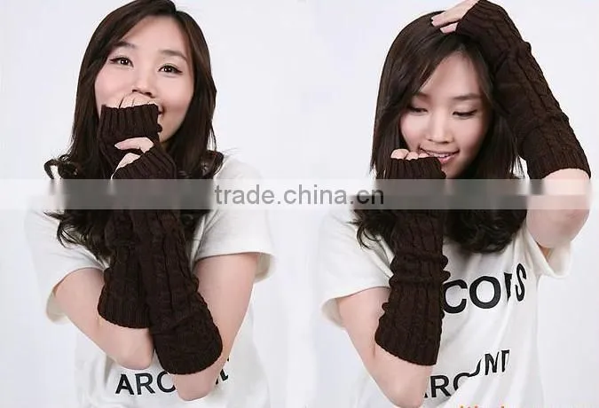 Fashion Women Ladies Black Gray Crochet Knit Stretch Long Fingerless Arm Warmers Gloves Cheap