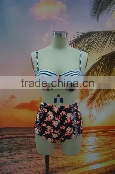 New fashion printed flower women hot sexy high waist bikini