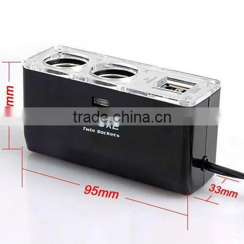 12V/24V Output Twin Socket & 2 USB Cellphone GPS PDA Charger