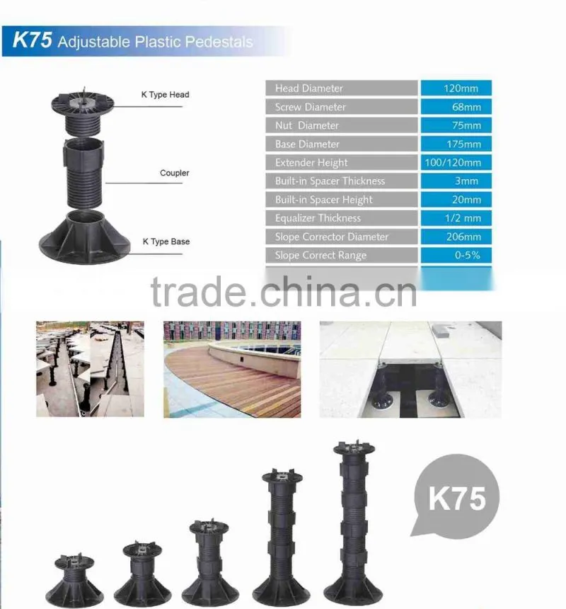 Outdoor marble stone platform support adjustable plastic pedestals