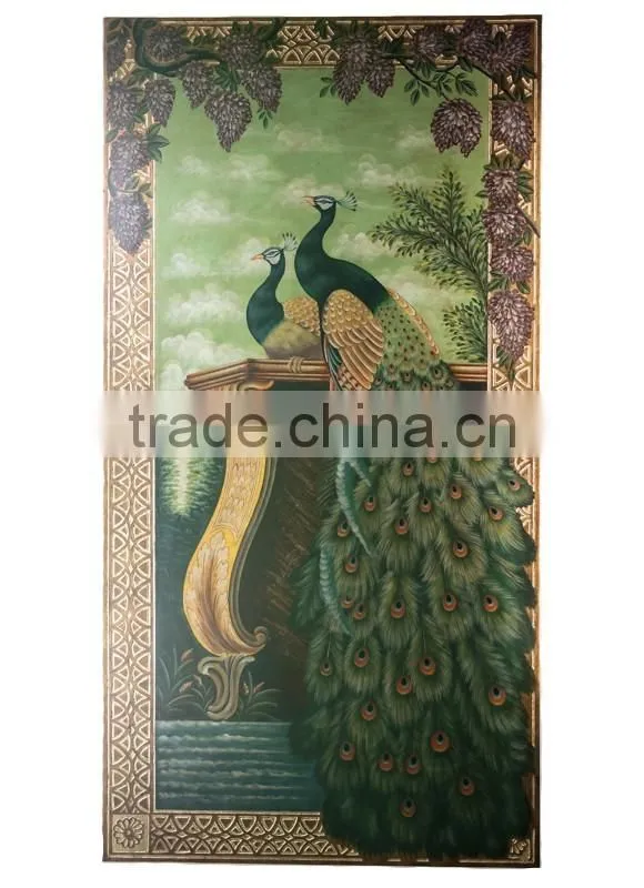 Hand Painted Wood Wall Painting, Floral Art Painting Wall Picture, Solid Wood Carved Decorative Wall Art