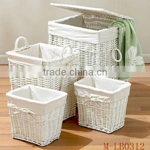 2014 eco-friendly multifunctional white wicker storage basket with lid