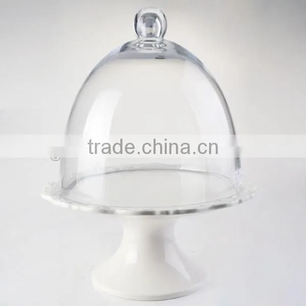 top grade high temperature resistance cake dome set glass cover with glass pedestal