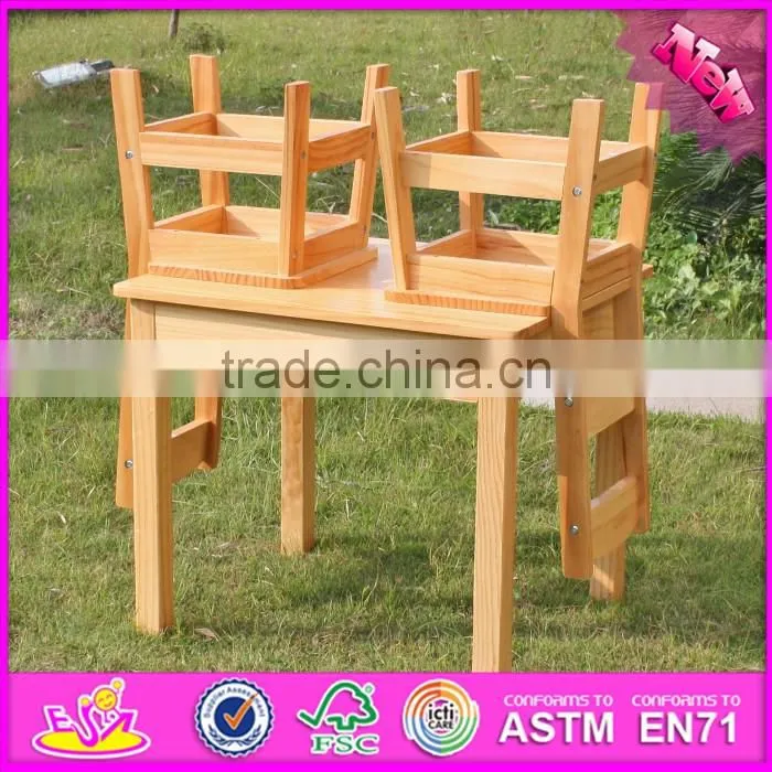 2016 new design natural solid wooden children table and chairs W08G172