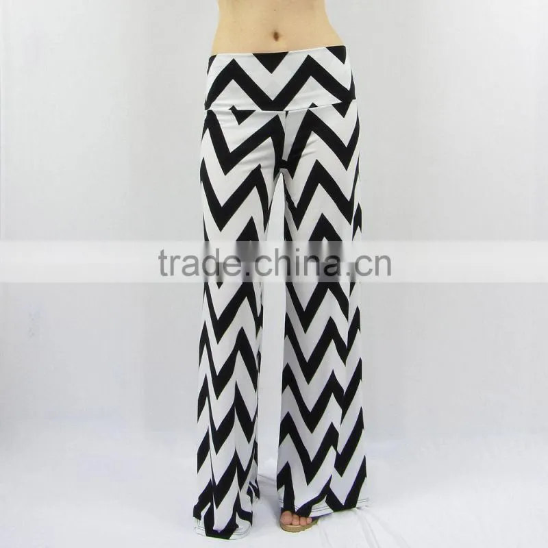 Women's plus size high waist trouses ,chevron zigzag print loose palazzo wide leg pants