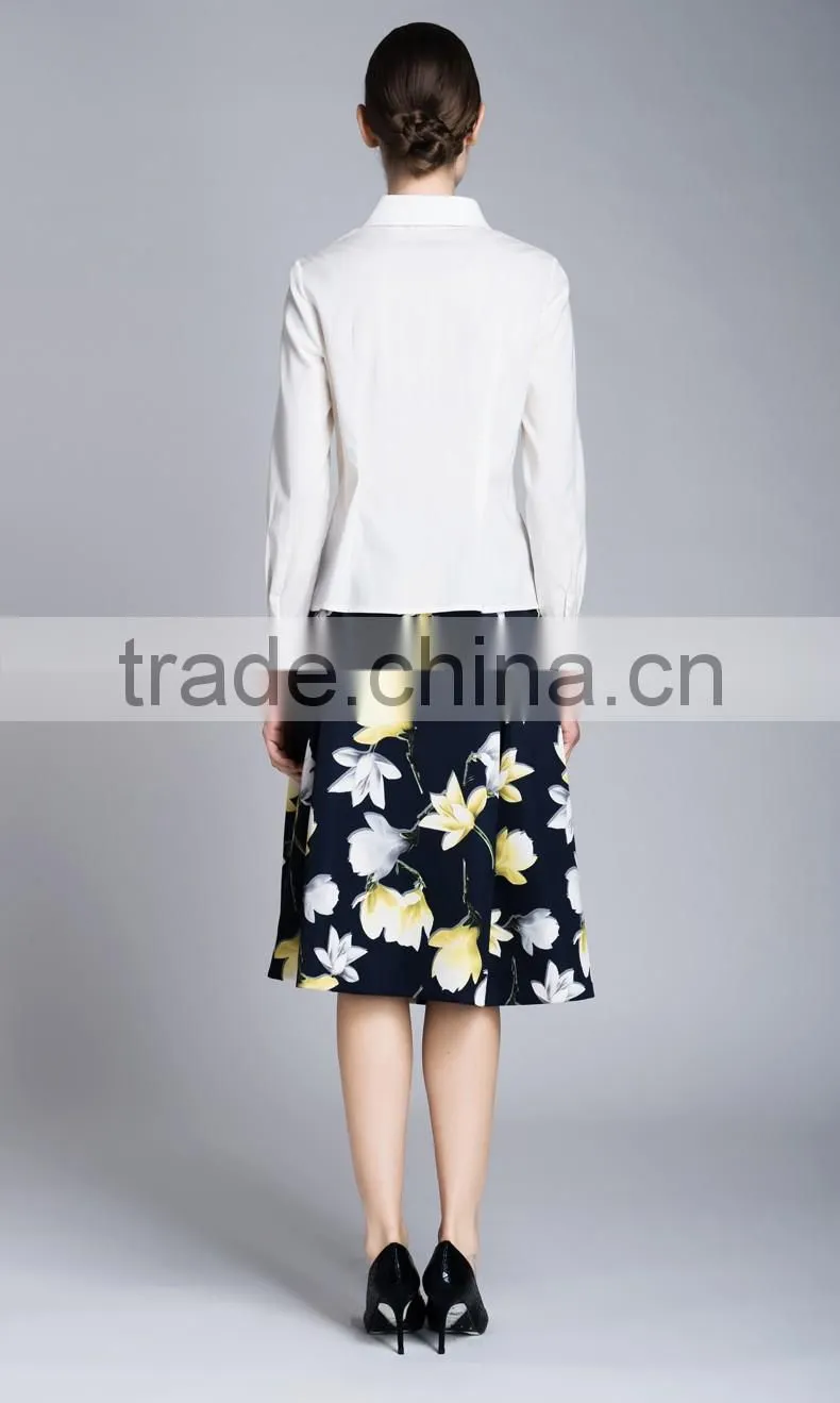 Spring-Summer Season Ladies Long Sleeve Polo Collar White Shirt Blouse