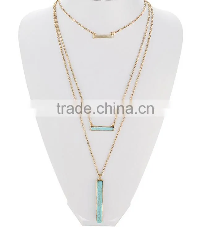 Elegant Turquoise material multilevel silver necklace